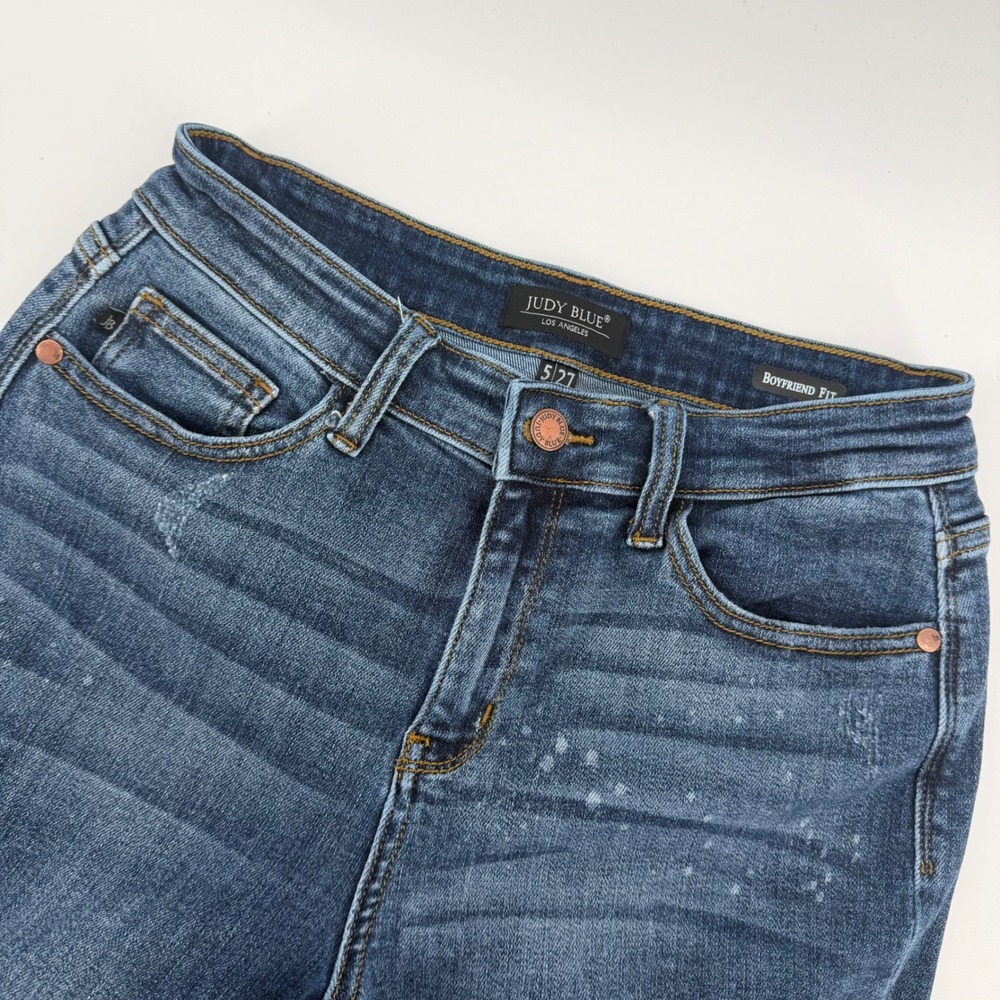 Judy Blue Boyfriend‎ Fit Distressed Bleach Splatter Jeans Dark Wash 5/27 Rare